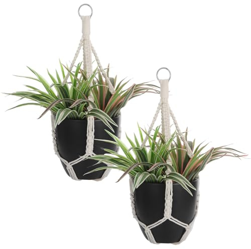 MBAIYO 2 Stück Makramee Blumenampel, 50cm Baumwollseil für Hängepflanztopf Boho Deko Beige Hängeampel Innen Zum Aufhängen Blumentopf Hängend Außen für Garten Wohnzimmer Fenster Balkone