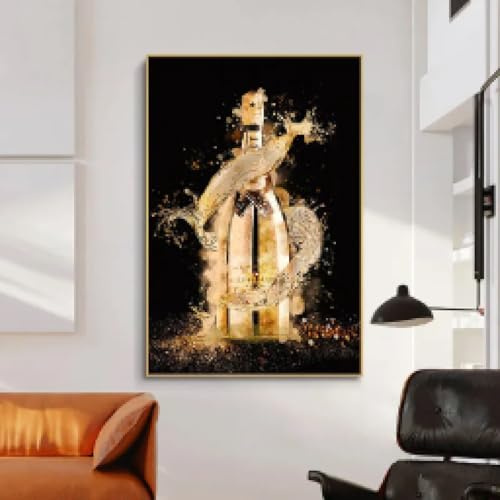 BMGKYAGL Abstract Golden Champagne Bottle Luxury Art Canvas Painting Print Poster Champagne Wall Art Room Home Decor 20x30cm Frameless