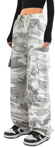 HVEPUO Hosen Damen Baumwollhose Camouflage Hose Cargohosen Freizeithose
