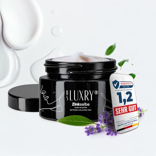 BS Luxry® Pommade au zinc contre les boutons et l'acné – 50 ml – Avec oxyde de zinc, huile d'arbre à thé, acide salicylique, lavande et beurre de karité – Pour les peaux impures, les points noirs et