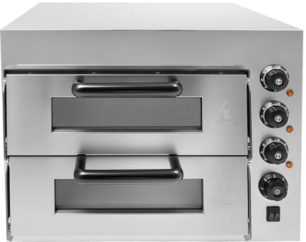 Forno per pizza a 2 piani, forno elettrico in pietra per piano di lavoro | 3000W forno elettrico per pizza con 2 x 20 l di capacità e pietra di cordierite, 50-350 °C per pizza e pane