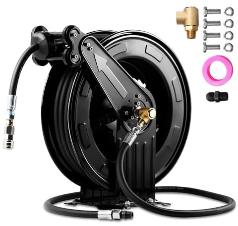 Hochdruckreiniger-Schlauchtrommel, automatisch einziehbar, Wandmontage und Bodenstehend, robuste Stahl-Auto-Rückspul-Waschrolle für Wasser, Luft, Öl