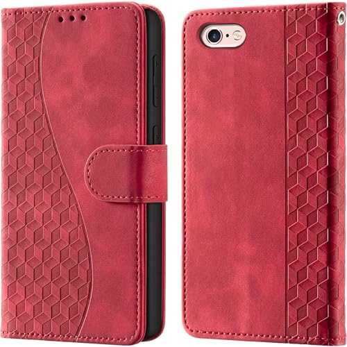 Wallet Flip Case for iPhone 6 / iPhone 6s Leather Red | RFID Blocking, 3 Card Slots & 1 Cash Pocket, Magnetic Closure, Kickstand, PU Leather Flip Cover for iPhone 6 / 6s
