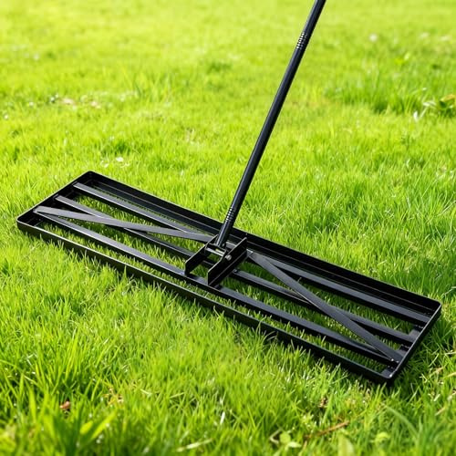Ytaoeo Rasen Rakel 110 x 30 cm Garten Rasen-Nivellierungsrechen Schwerer Lawn Leveling rake mit 210cm extra langem Stiel Müheloses Rasennivellierwerkzeug rasenrechen für Garten, Golfplatz Rasen sanden