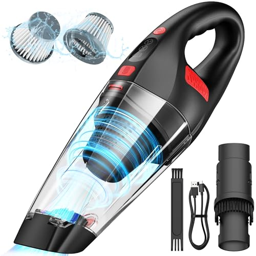Handheld Car Vacuum Cleaner Cordless - Hand Vacuum with 2 Reusable Filter and Motorized Brush Strong Suction Powerful Portable Wireless Lightweight Long Runtime Hand-held Vaccum USB for Home Black
