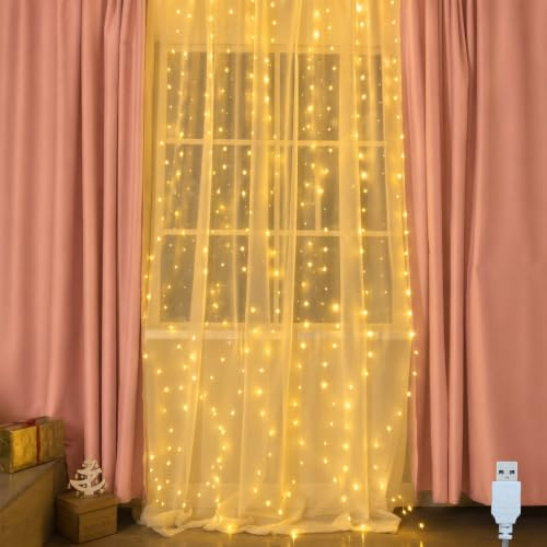 Yulmi Lichtervorhang 1x2m 200 LEDs USB Warmweiß 2700K | Für schmale Fenster Türrahmen Kleiderschrank Seite Flur, Vertikale Deko, Mit 10 Haken