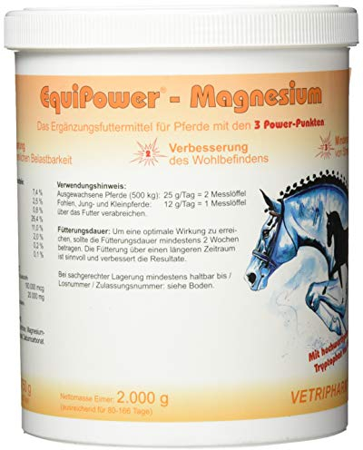 EquiPower Magnesium | 750 g | Ergänzungsfuttermittel für Pferde | Zur Unterstützung des Wohlbefindens | Magnesium, Tryptophan & Vitamin B12 | ADMR-Konform: Karenzzeit beachten