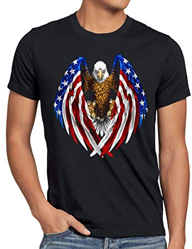 style3 USA Adler T-Shirt Herren US Amerika Stars Stripes Weisskopfadler, Größe:3XL, Farbe:Schwarz