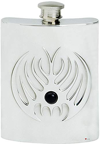 I LUV LTD Tribal Motif Hip Flask 4oz Fine English Pewter Screw Top Engravable on Back