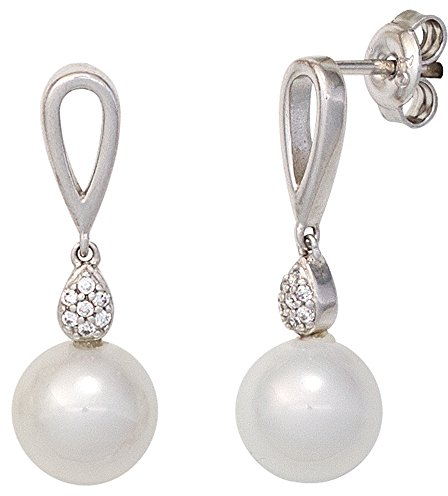 Jobo Damen Ohrhänger 925 Sterling Silber mit Zirkonia Ohrringe Ohrstecker Perlenohrringe