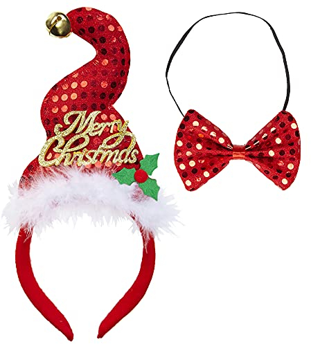 Widmann 04161 Weihnachtsmann Minihut aus Pailletten mit Glöckchen und Fliege, rot