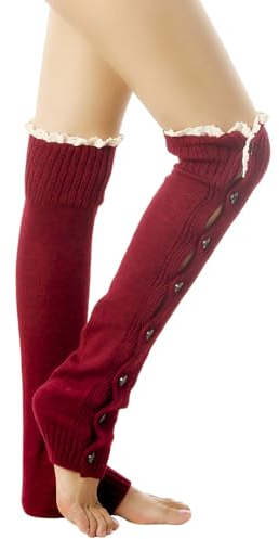 iB-iP Women's Ballet Dancer Fashion Button Stretch Leg Warmer, Size: One Size, Burgundy