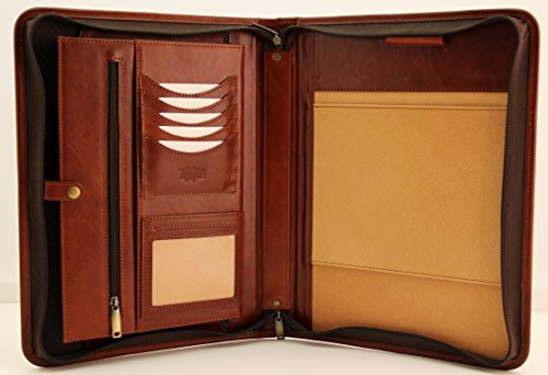 Italienisches Leder ordner mit Reißverschluss, Konferenz A4, Leder Folio mit Griff -