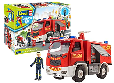 Revell 00819 Feuerwehr-Auto mit Spielfigur und beweglicher Löschkanone, Bauen-Schrauben-Spielen für Kinder ab 4, mit patentierten Schraubsystem, Rot, Länge ca. 30 cm