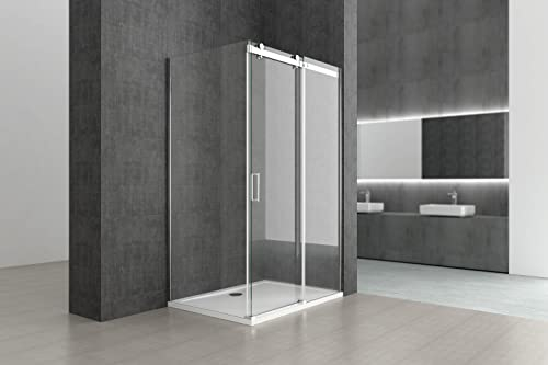 Durovin Bathrooms 1000 x 800mm Sliding Door L Shape Rectangular Frameless Shower Enclosure - 8mm Safety Clear Glass with Anti Slip Acrylic Tray