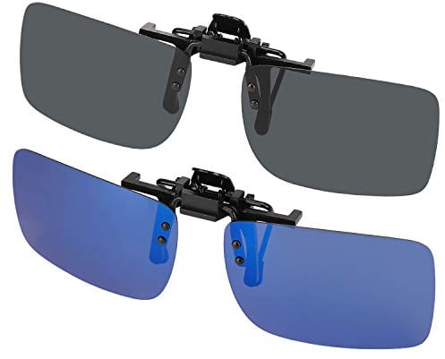 Hifot Sonnenbrille Aufsatz Clip on Sonnenbrille 2 Pack, polarisierte Linse passen über Korrekturbrillen, Flip-up randlose Myopie Sonnenbrille für Frauen und Männer