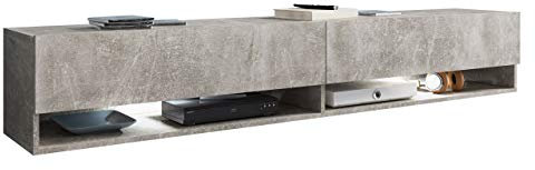 Mirjan24 TV Lowboard Jumbo TV Schrank Fernsehschrank, Grifflose Öffnen, Hängeschrank Hochglanz Matt Wohnwand (Beton, Modell: 180 / ohne LED Beleuchtung)