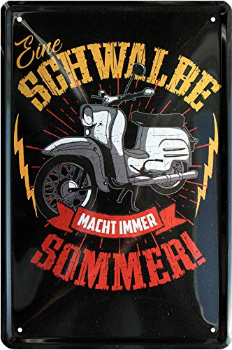 WOGEKA ART Retro Blechschild - Eine Schwalbe macht immer Sommer Ostalgie Ossiland - witziger Spruch als Geschenk-Idee Geburtstag Weihnachten Dekoration 20x30 cm Vintage-Design 902