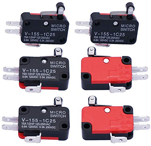 mxuteuk 6 pezzi Mini interruttore di finecorsa Interruttore a leva con rullo a cerniera corta V-155-1C25