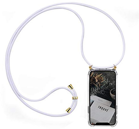 Verco Coque pour Huawei P20, Silicone Coque avec Cou Chaîne Collier étui de téléphone pour Huawei P20 Cou Lanière en Corde, Blanc Or