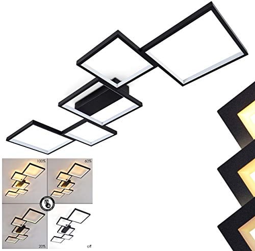 LED Deckenleuchte Bacolod, dimmbare Deckenlampe aus Metall in Schwarz, 34 Watt, 3400 Lumen, Lichtfarbe 3000 Kelvin (warmweiß), dimmbar über Lichtschalter, mit tollem Lichteffekt