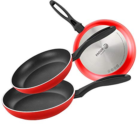 Fagor Maxima - Set Sartenes Rojas 20 + 24 + 28cm, Aluminio Forjado, Antiadherente Bicapa Libre de PFOA/PFTE, Todas las Cocinas, Inducción, Ecológica