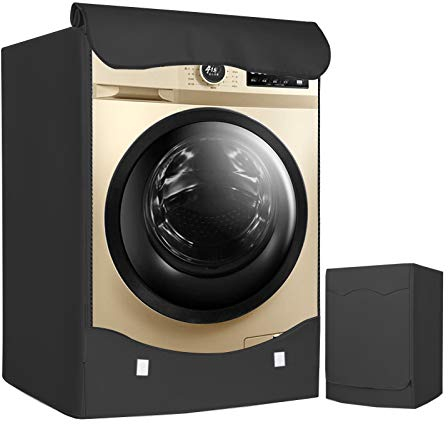 LEESITEC Lavatrice Copertura, Argento Esterni Impermeabile per di Carica Frontale lavatrici e Asciugatrice Copertura-60 x 53 x 85CM Nero