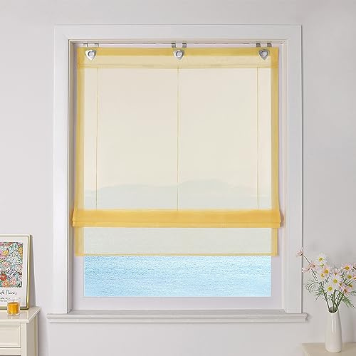 ESLIR Raffrollo mit U-Haken, Ösenrollo Voile, Gelb BxH 80x150cm | Raffgardinen ohne Bohren, Gardinen Transparent, Vorhänge Modern, 1 Stück