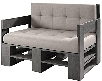 sunnypillow Palettenmöbel Europaletten Indoor und Outdoor Lounge Gartenmöbel Holz Gartenmöbel Set Lounge Möbel Terrasse Balkon Loft Stil Paletten | Grau Sofa 120 x 80 cm Höhe : 30 cm