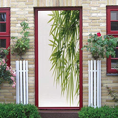 LuSeven 3D Tür Kunst Aufkleber Wandbild Grün Pflanze Bambus modern 80x200cm Fototapete Türfolie Poster Tapete - Abnehmbar Wandtapete Wohnzimmer PVC Wasserdichte Wallpaper Wandwandaufkleber
