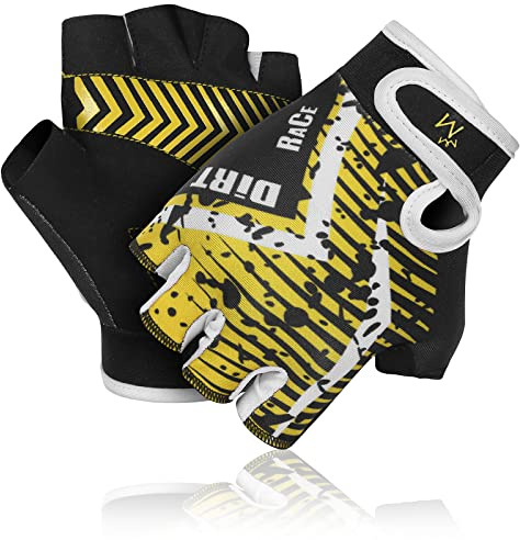 MARIB Gants de cyclisme pour enfants,Demi-doigts pour enfants,Pour le vélo en plein air,Gants de sport pour jeunes enfants,Garçons et filles,Pour l'équitation,Âge 2 à 10 ans (3 à 4 ans, jaune)