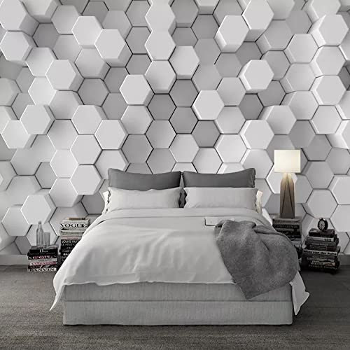 Yimesoy Personnalisé Toute Taille Papier Peint 3D Moderne Créatif Blanc Hexagone Géométrique Mosaïque Photo Papier Peint Salon Chambre Peinture Murale 400Cm(W)×280Cm(H)