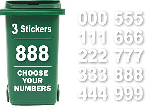 Rubigo 3 x Bin Numbers for Wheelie Bins, 0-9, Dustbin Stickers, Easy Application 17.5cm Stick On Number Stickers - Weatherproof Self Adhesive Vinyl (8)