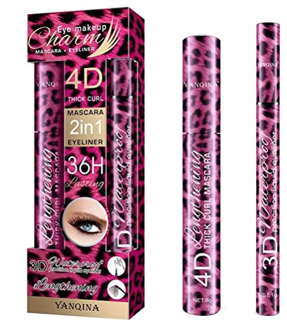 Black Liquid Eyeliner Pencil+Waterproof Mascara Set Cosmetics Eye Liner Thick Curling Mascara Eye Pencil Eyes Makeup No Flaking No Smudging No Clumping (4 PCS)