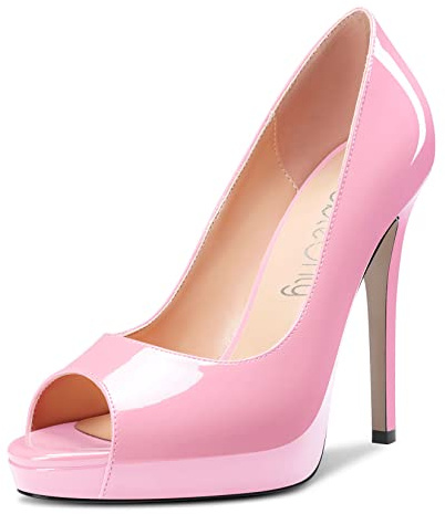 NobleOnly Femmes Haut High Talon Heel Plate-Forme Ouvert Bout Escarpins Slip-on Clear Cute Party Sandales 12 CM Heels Rose 40 EU
