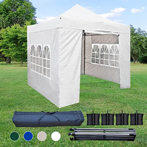 Doblican Heavy Duty Pop Up Gazebo 3m x 3m Waterproof Commercial Market Stall With 4 Side Panels Weight Bags (White)