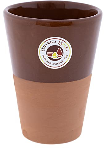 CERÁMICA ESPAÑA | Vaso de cerveza | Vaso barro rojo Filo Miel - Modelo M02 | Jarras de cerveza en barro rojo | Vasos de agua | 450 ml