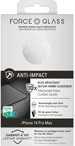 Protège écran iPhone 14 Pro Max Anti-impact Garanti à vie Force Glass
