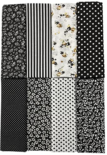 Jukway 8 Stück Baumwollstoff Meterware 50 x 50 cm Stoff Patchwork Stoffpaket Baumwolle Stoffreste DIY Baumwolltuch mit vielfältigen Mustern Stoffe zum Nähen Quilten Dekoration Handwerken (Schwarz)