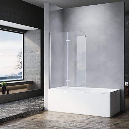 SONNI Porta Doccia Parete Vasca da Bagno Doccia, Vetro Temperato 6 mm Trasparente Box Doccia per Vasca da Bagno, Profilo in alluminio cromato 100cm x 130cm Vetro Doccia Vasca da Bagno