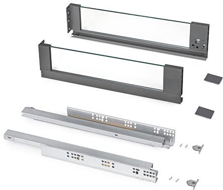Emuca - Vertex Außenschublade 40 kg Höhe 131 mm mit Glaswänden, 450 mm, Grau anthrazit, Stahl und Aluminium und Glas, 1 set