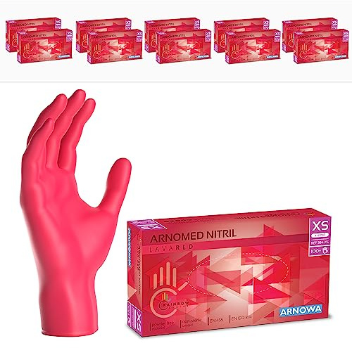 1000x ARNOMED® Einweghandschuhe Rot, Nitril Handschuhe, Einmalhandschuhe XS | Nitrilhandschuhe Einweg puderfrei, Gummihandschuhe Einweg, Schutzhandschuhe, Handschuhe Nitril in XS, S, M, L, XL
