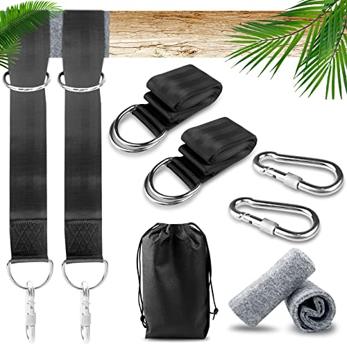 Fousenuk Correas de Hamacas, Kit de Correas para Colgar de árbol con 2 Mosquetón y Cojines de Protección de árboles, Correas para Hamacas Carga Máxima 400KG para Columpios y Hamacas