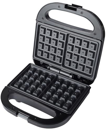 Progress EK5852P Double Waffle Maker – Electric Dessert Maker, Non-Stick Cooking Plates, Belgian/American Waffle Iron, Automatic Temperature Control, Carry Handle, Power/Ready Indicator Lights, 750W