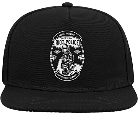 Riot Police Protect The People 5-Panel-Baseballmütze mit flachem Visier und Snapback Schwarz