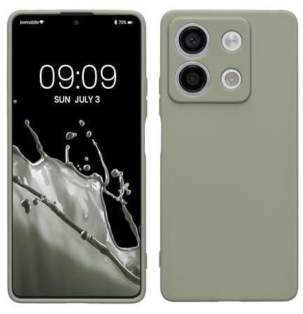 kwmobile Hülle für Xiaomi Redmi Note 13 5G TPU Case - Handyhülle unterstützt kabelloses Laden, Flexible Schutzhülle, gummiertes Cover in Graugrün