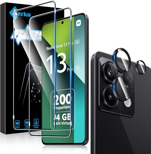 Aerku Schutzfolie für Xiaomi Redmi Note 13 Pro 5G für Panzerglas mit Kameraschutz, 2 PCS Panzer Schutz Glas Folie und 1 PCS HD Kamera Schutzfolie (Schwarz), 9H Härte Anti-Bläschen Schutzglas