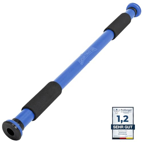 SPORTINATOR® Klimmzugstange zum Einspannen im Türrahmen, für dein Home-Gym. Länge 60–102 cm, kompakt, sicher & schnell ohne Bohren, belastbar bis 150 kg (blau)