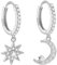 Orecchini Pendenti Orecchini Donna Argento 925 Orecchini Cerchio Piccoli,1 Paia Stelle e luna Orecchini a Cerchio Orecchini Donna Orecchini Ipoallergenici per le Donne Ragazze 12mm