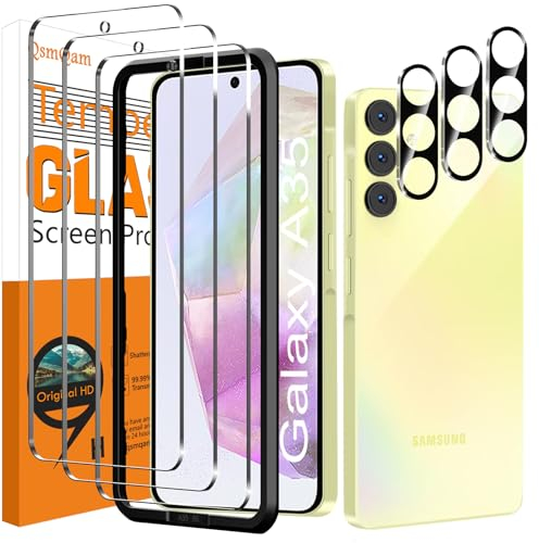 QsmQam 3 Pièces Verre Trempé pour Samsung Galaxy A35 5G et 3 Pièces Caméra Arrière Protecteur, Film Protection écran, 9H Dureté, Anti Rayures, Vitre Protection pour Samsung Galaxy A35 5G